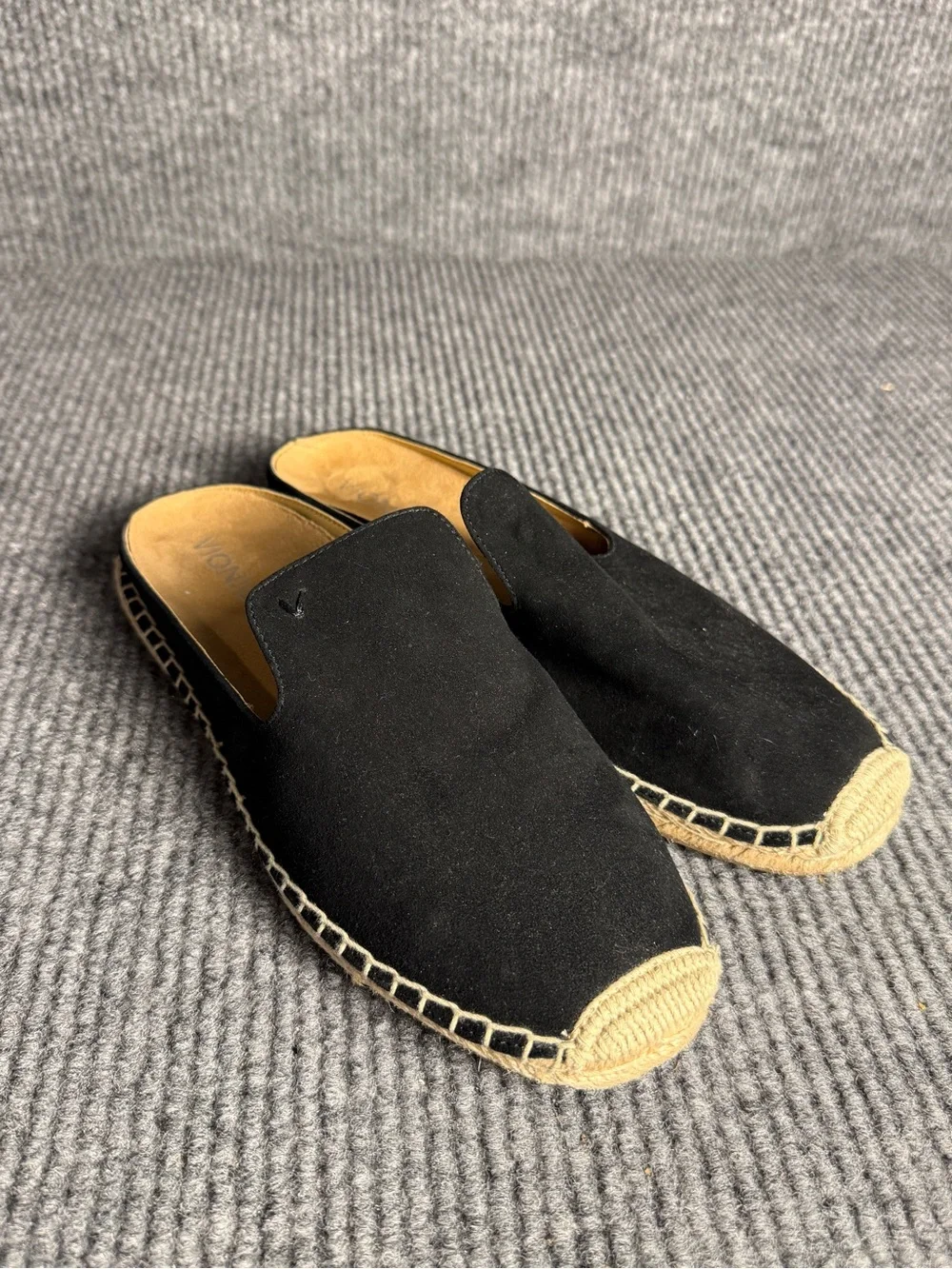 Vionic Santorini Black Suede Espadrille Mule Slides Size 9.5
